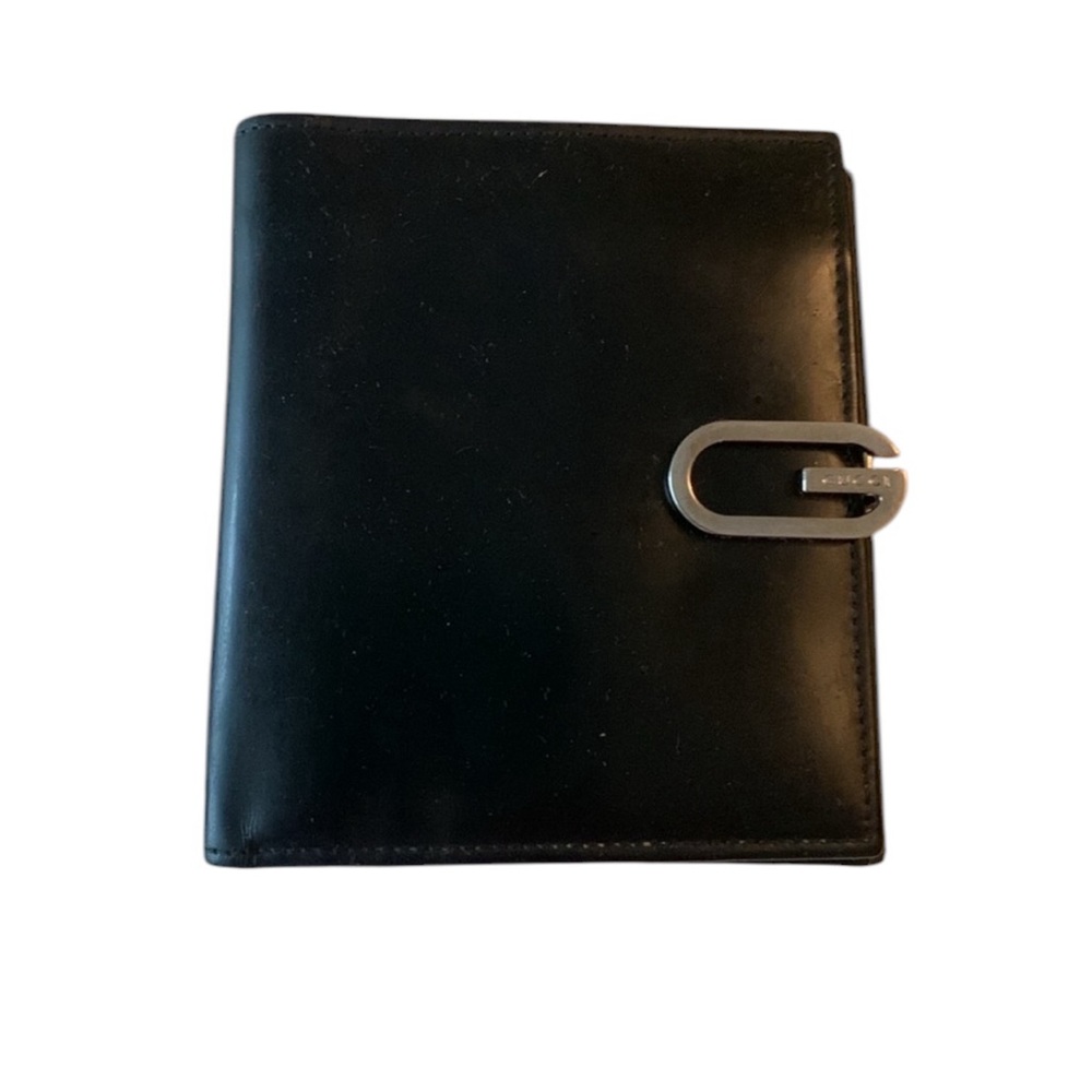 Gucci Vintage Black Leather Bi-Fold Wallet, Silver Clasp with COA Tom Ford Era